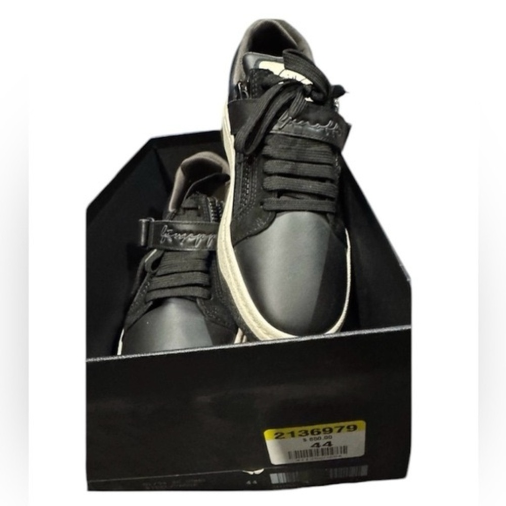 NEW Giuseppe Zanotti GZ94 low top leather sneakers black white velour EU44 US11 - Picture 3 of 9